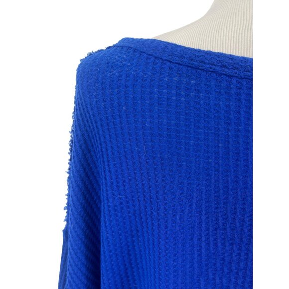 Free People x We The Free Blue Waffle Knit Bell Sleeve Relaxed Fit Top - Picture 13 of 16